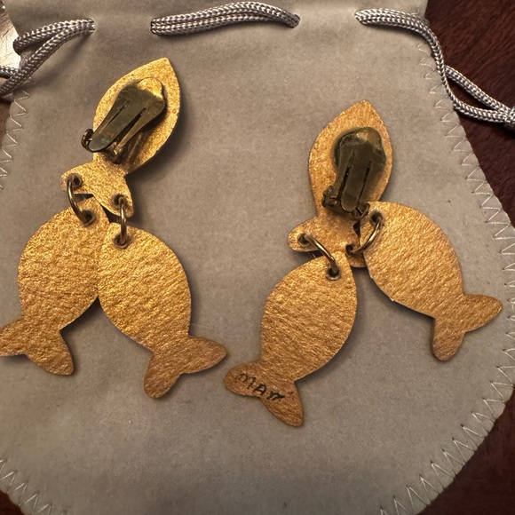 Gold Tone Fish-Shaped Earrings - Picture 3 of 5